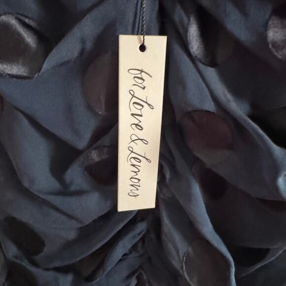 New For Love & Lemons Lula Mini Dress Blue Polka Dot Ruched Cut Out Zip Sz M - Picture 10 of 12